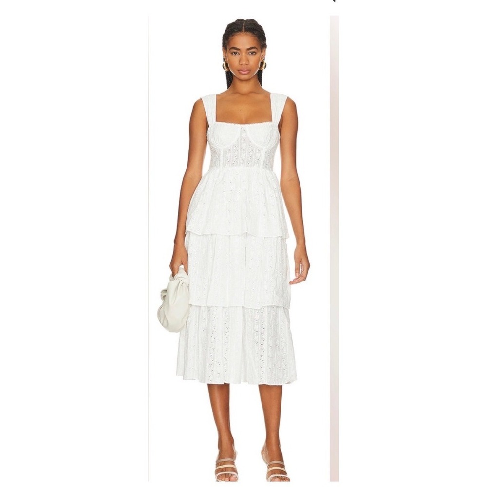 WeWoreWhat Corset Maxi Dress White Cotton‎ Eyelet Tiered WWD01-8 Size 00 NWT